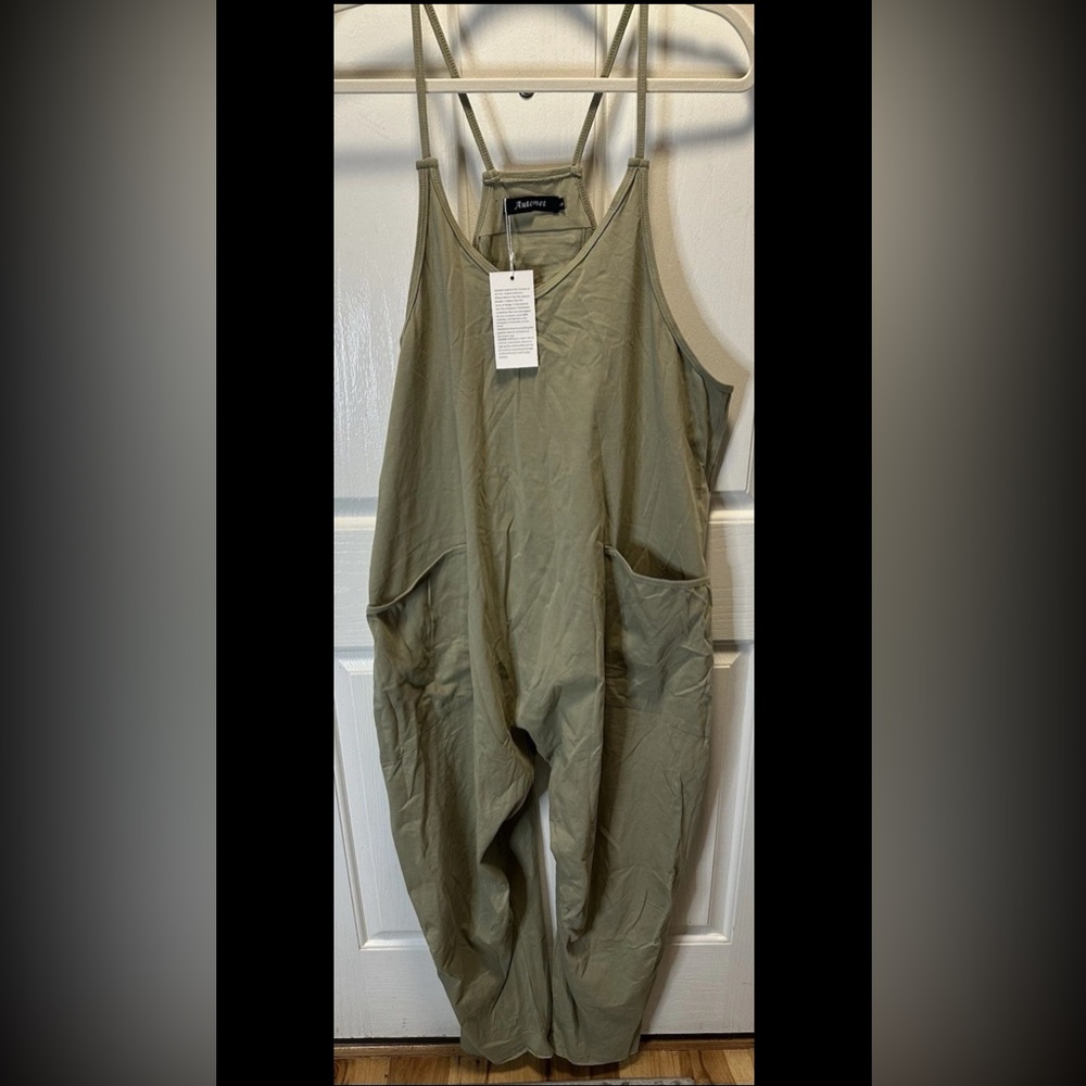 NEW Women's Sleeveless Oversize Romper Cotton Stretch Large Olive Green, NWT - Picture 4 of 7
